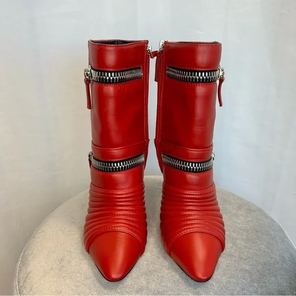 Giuseppe Zanotti Quilted Leather Double-Zip ankle Boot Red moto biker - Picture 7 of 17